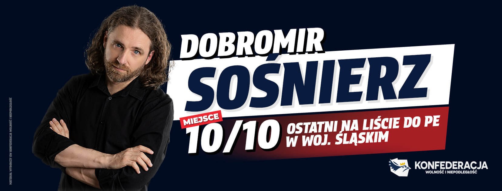 Grafika polecającą głosowanie na Dobromira Sośnierza w wyborach do Euro Parlamentu w dniu 9 czerwca 2024 roku.